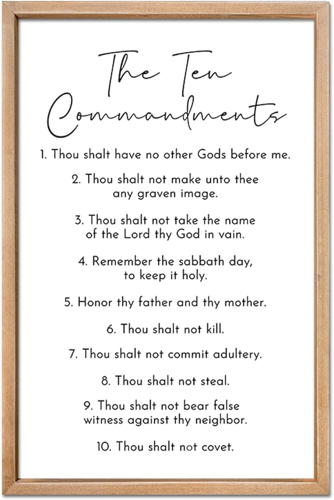 FZMHASLWW The Ten Commandments Bible Verse Wall Decor 24"X16" God Jesus Prayer Christian Saying Catholic Scripture Sign Large Wood Framed Wall Hanging Art (Wood)