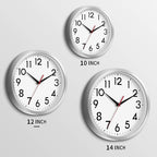 12 Inch Wall Clock Battery Operated Silent Non Ticking Analog Modern Decorative for Office Kitchen Outdoor Living Room Classroom Bedroom Bathroom School(Silver)