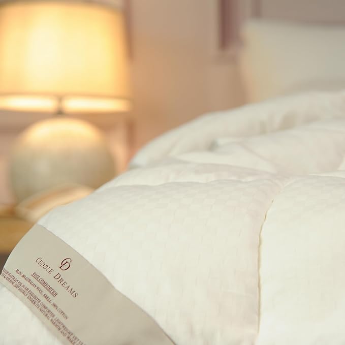 CUDDLE DREAMS Wool Comforter Duvet Insert, 100% Australian Wool Filling with Soft Noiseless Cotton Shell, Natural Warmth (Heavyweight for Winter, Queen)