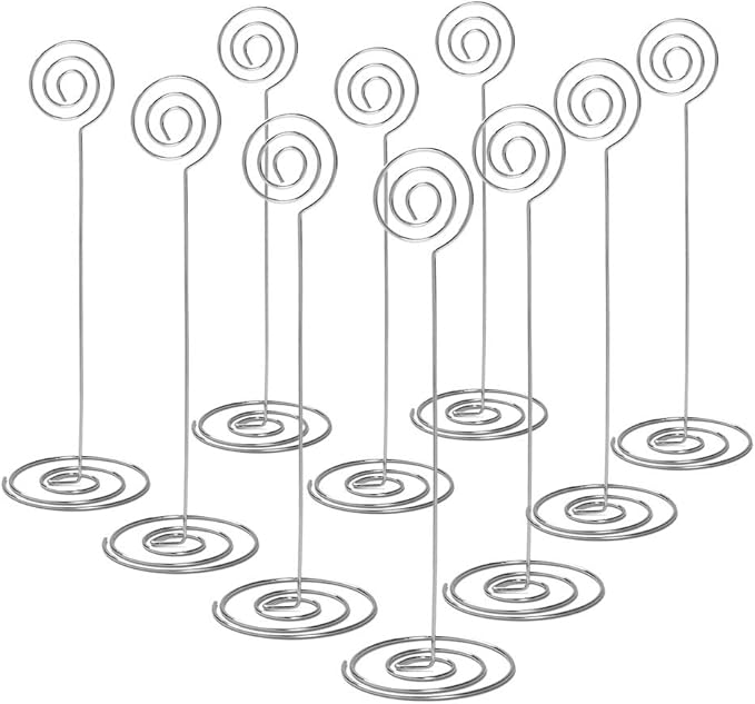 Place Card Holders - 10pcs 8.6" Tall Table Card Holders Table Number Holders Table Picture Stand Wire Photo Holder for Place Cards Wedding Party Office Desk Name Memo Menu Clips (Silver)
