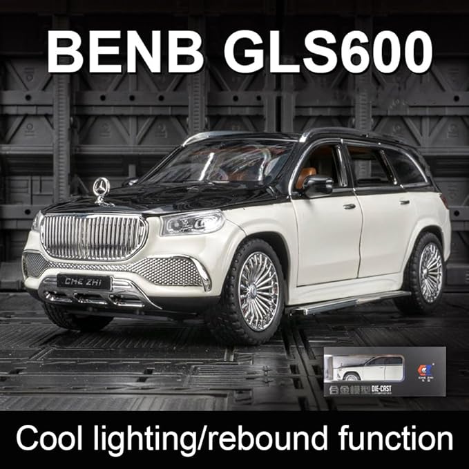 EROCK 1:24 Benz Toy car, Benz Maybach GLS600 Alloy car Model Toys, with Sound and Light Function, Suitable for Adults and Children as Gifts, Collectibles, Decorations. (White Black-GLS600)