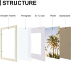Vittanly 11x14 Picture Frames Set of 9, Shatter Resistant Plexiglass, Display 8x10 Pictures with Mat or 11x14 without Mat, Photo Frames for Wall or Tabletop, Engineered Wood, Cornsilk