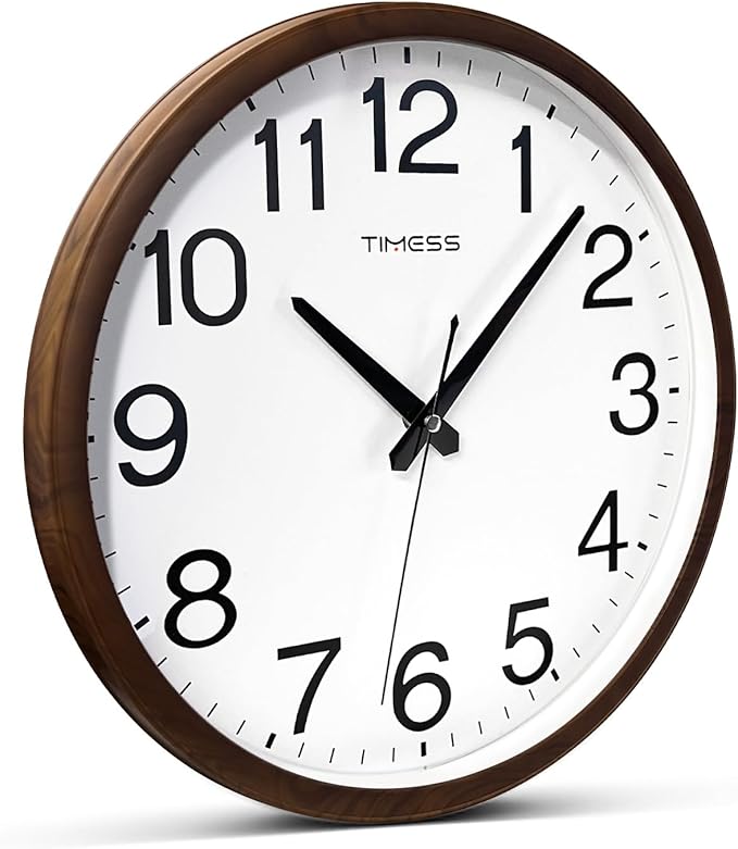 Wall Clock, Classic Wood Style Finish, 16 Inch Non-Ticking Silent Battery Operated Analog Clock, Ideal Retro Decor for Home, Bedroom, Living Room, Kitchen, Bathroom, Office(Wood Brown)