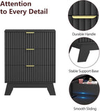 Fluted Dresser for Bedroom,3 Drawer Dresser for Closet,Storage Cabinet and Chest of Drawers with Gold Handle,TV Stand,Storage Organizer for Living Room,Hallway,Entryway,Black