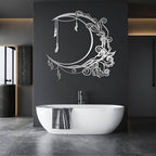 Jogwenu Moon Floral Metal Wall Decor, Moon Metal Wall Decor, Celestial Wall Art, Boho Wall Art, Floral Wall Hanging, Boho Room Decoration, Living Room Bedroom Wall Hanging (Silver, 35"x35"|90x90cm)