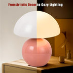 Mushroom Table Lamp, Ceramic Base with Milky White Glass Shade, Vintage Dimmable Bedside Nightstand Lamp for Bedroom, Reading, Home Décor, Gift for Friends Pink