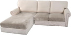 H.VERSAILTEX Velvet Stretch 3-Piece L Shape Sectional Couch Covers (Large 2 Seater + 1 Chaise, Oatmeal)