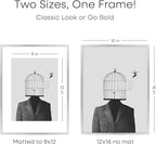 Homeforia 12 x 16 Picture Frame Silver, High End Metal 12x16 Poster Frames with Mat 9x12 Photo, 12 x 16 Silver Frame Matted to 9 x 12 in Print, 16by12 Hanging Frame, Tempered Glass, Wall Kit, Set of 1