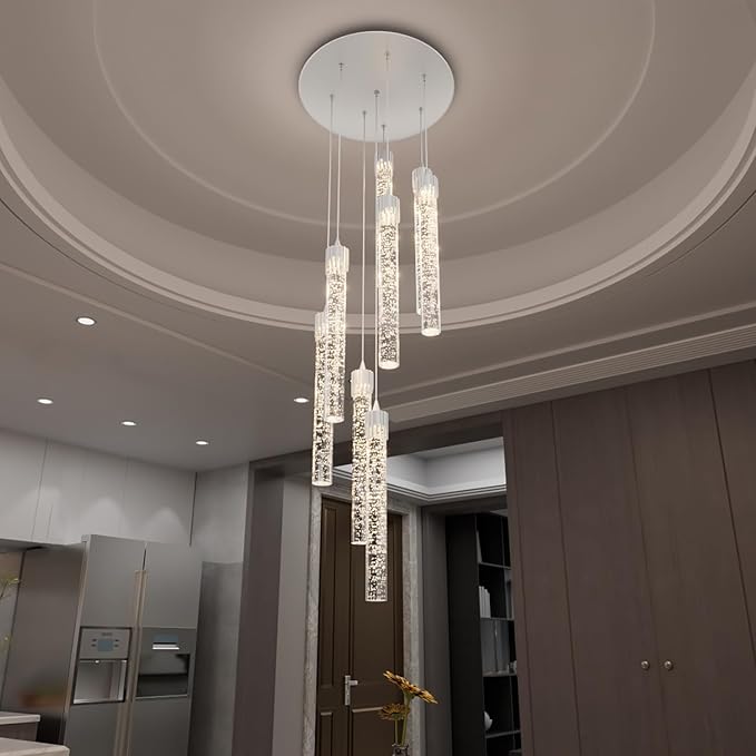 Modern Chandelier 8-Light Bubble Crystal Pendant Light Adjustable Pendant Light Fixture Crystal Chandeliers for Living Room Dinning Room Bedroom