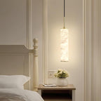 LMQNINE Natural Alabaster Pendant Lights for Kitchen Island White Marble Long Tube Chandelier Modern Gold Ceiling Light Fixtures for Bedroom Dining Room Table Living Room Hallway(S-1Pack)