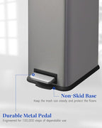 8 Gallon Slim Trash Can with Soft Close Lid, Stainless Steel Trash Can with Removal Inner Bucket, Hand -Free Trash Bin for Kitchen, Office, Laundry, Bathroom, 30 Liter Capacity, Grey