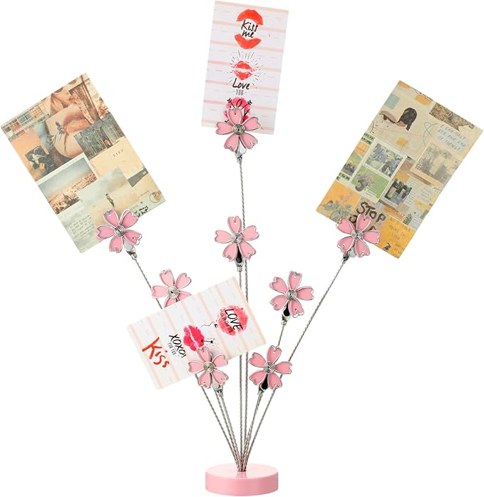 Tandefio Photo Tree Holder Clip, 8 Branch Money Family Tree Gift Card Holder with Clips Picture Frame Stand for Memo Paper Note Wedding Photo Display Office Decor(Pink)