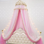 Girl Bed Curtain Princess Crown Mosquito Netting Children Room Decor Bedside Yarn Net Romantic Princess Tents Bed Canopy Valance (Pink)