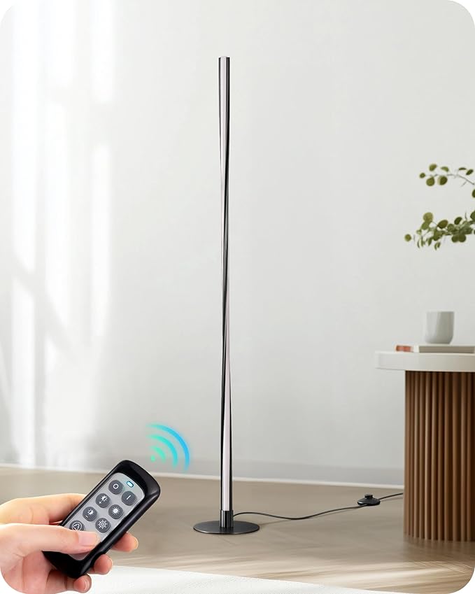 EDISHINE Helix LED Floor Lamp, 56" Tall Corner Lamps 2700K-6000K Dimmable, Remote Control & Foot Switch, Modern Minimalist Pole Lights for Bedroom, Living Room, Office, Black