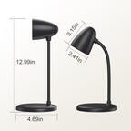 LED Desk Lamp for Home Office,3 Light Colors,Flexible Gooseneck Table Lamp,Dimmable Reading Light for Bedside Small Desk Lamp for College Dorm Room,Bedroom Desk Light,Black