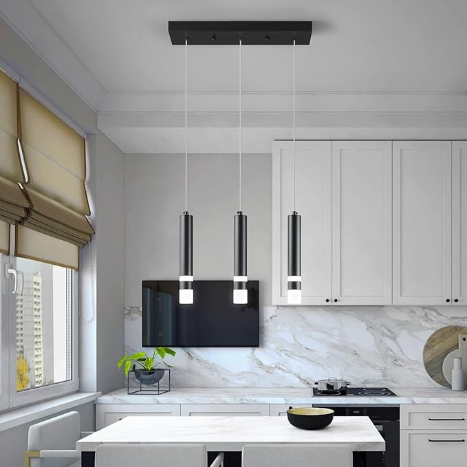 3-Light Dining Room Modern Pendant Light Kitchen Fixture Dimmable LED Black Mini Pendant Lighting fo Kitchen Island Study Pendant Lights