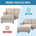 H.VERSAILTEX Velvet Stretch Sectional Couch Covers - 4 Piece Sofa Seat Cushions for L Shape Sectional Couch (Large 3 Seater + 1 Chaise, Ivory)