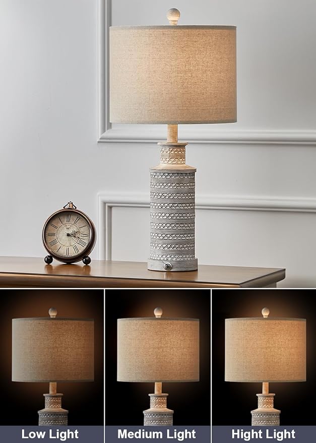 BOBOMOMO USB A+C 3-Way Dimmable Touch Control Table Lamp Set of 1 Vintage Rustic Farmhouse Traditional Nightstand Bedside Lamps(1 Bulb Included)