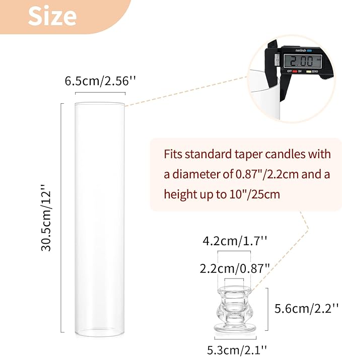 NUPTIO Candlestick Holder Bulk for Centerpiece: Set of 10 Hurricane Glass Taper Candles Holder - Clear Candle Stick Stand with Tall Cylinder Shade for Fall Thanksgiving Christmas Party Decor