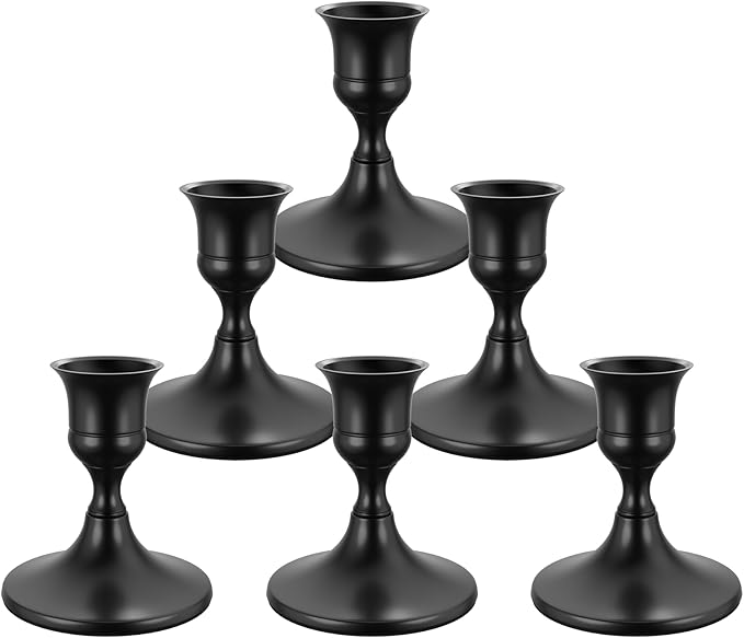 6PCS Black Taper Candle Holders, Vintage Metal Candlestick Holders for Dinner Room Table Centerpiece or Mantel Wedding Party Decor