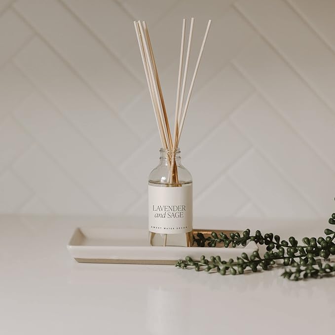 Sweet Water Decor Lavender and Sage Reed Diffuser - Spring Lavender Reed Diffuser for Home and Office with Long Lasting Fragrance - Made in The USA