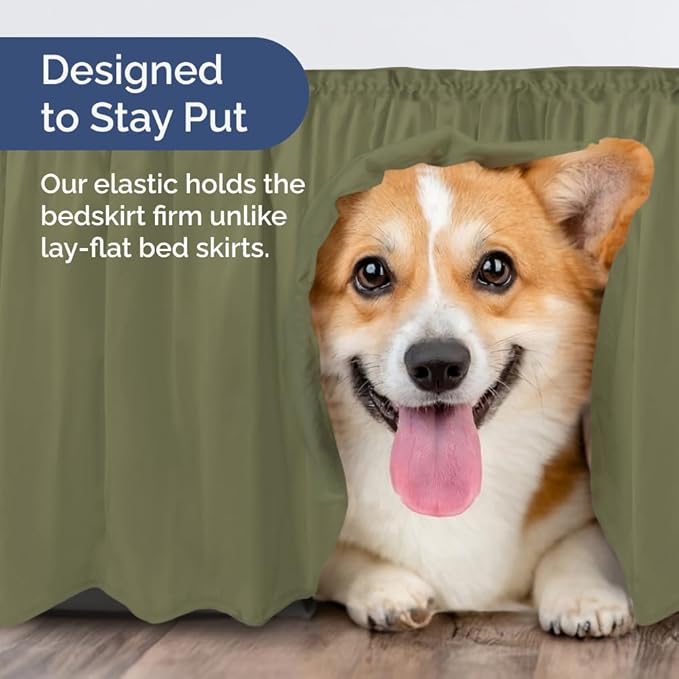 Wrap Around Dust Ruffle Bed Skirt - Sage Green - for Full Size Beds with 12 Inch Drop - Elastic Strap - Adjustable Pleated Bedskirt with Brushed Fabric and Wrinkle Free - for Women, Men, Kids & Teens