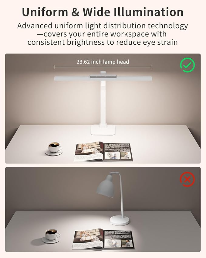 LED Desk Lamps for Home Office with Base, 24W Brightness Touch Control Desk Light, Adjustable Gooseneck Tall Office Lights for Drawing,Reading,Crafts,Gaming,Workbench,Architect,Study, White