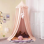 Kertnic Decor Canopy for Kids Bed, Soft Smooth Playing Tent Canopy Girls Room Decoration Princess Castle, Dreamy Mosquito Net Bedding, Children Reading Nook Canopies in Home (Pink-Ruffle)