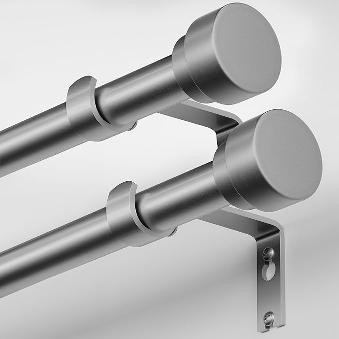 Oneach 2-Pack Curtain Rods for Windows 48 to 84 Inch, 1 Inch Pole Adjustable Length Heavy Duty Metal Curtain Rod Set, for Outdoor Bedroom Kitchen Living Room (Silver, 16 to 88 Inch)
