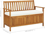 vidaXL Solid Acacia Wood Outdoor Storage Bench with Backrest, Armrests, and Cushion - 47.2"x24.8"x33.1" Rustic Patio Furniture with Large Storage Compartment