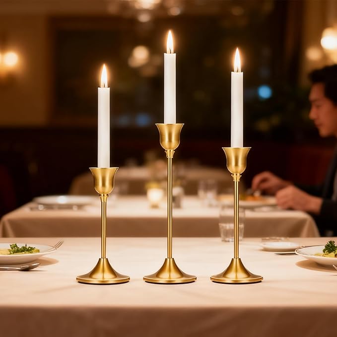 4PCS Candle Holder, Taper Candle Stick Holder - Gold Candle Holders, Holders Vintage Decor Dinner Table Dining Room Centerpieces Decorations for Wedding Fireplace Mantel.(Candles are not Included)
