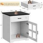Farmhouse End Table Set of 2 with Drawer, 18" Large Side Table with Storage Cabinet and Acrylic Door, Wood Nightstand Bedside Table for Living Room, Bedroom, White