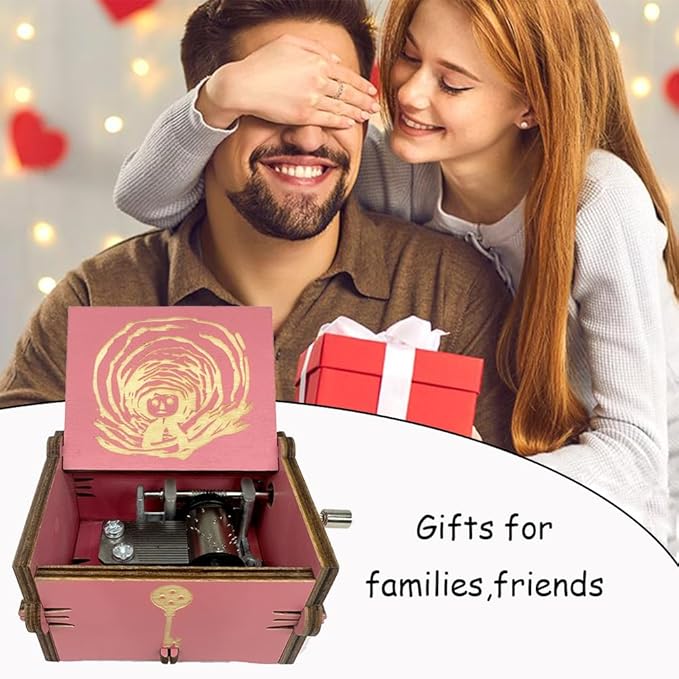 Youtang Music Box Engraved Wooden Gifts Mini Musical Box Play Dreaming for Birthday/Anniversary/Valentine's Day/Christmas (Hand Crank, Pink)