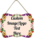 Personalized Wooden Welcome Sign Home Decor Customized Image/Text Hanging Sign Farmhouse Decorations for Home Office 11.2 * 8 Inch