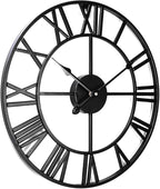 Antique Tower 30 inch Large Roman Numeral Wall Clock, Indoor Outdoor Patio Waterproof Oversized Decorative Contemporary Clock, Antique Black Metal Wall Clock Battery Operated Retro Art Hanging Clock,3