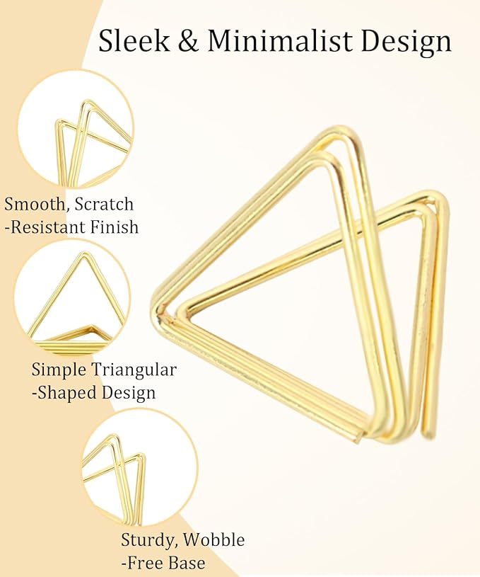 36 Pcs Triangle Table Number Holders - Rust-Resistant Metal Place Card Stands for Weddings, Office & Home Decor(Gold)