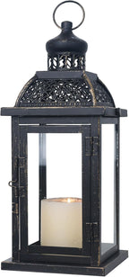 NEEDOMO Large Candle Lanterns Decorative Indoor, 14.4" Outdoor Lantern with Clear Glass, Vintage Metal Candle Holders in Black, Patio Wedding Home Kitchen Coffee Table Livinig Room Decor
