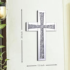Aeveco Silver Mirrored Wall Cross 20×13 inch, Crystal Crush Diamond Cross for Wall, Living Room, Bedroom, Home Decor