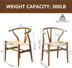 Wishbone Chair Natural Solid Wood Dining Chair/Hans Vegner Y Chair Rattan and Wood Accent Armrest Chairs (Ash Wood - Walnut)