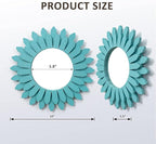 Honiway Beach Wall Decor Mirror 2 Pack 12 inch Wood Coastal Wall Decor Sunburst Boho Home Decor Room Decor for Bedroom Living Room Entryway Cyan