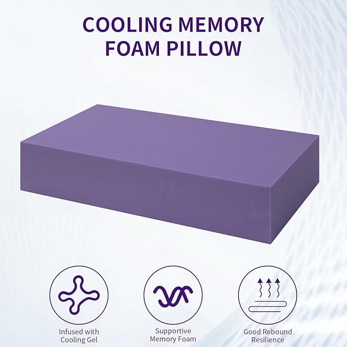 Mr.Ye Cooling Memory Foam Pillows 1 Pack Supportive Bed Pillows for Sleeping with Removable Pillow Cover for Back, Stomach or Side Sleepers, 24 x 12 x 5 Inches