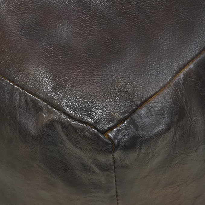 Square Shaped Goat Leather Handmade Eco-Friendly Chocolate Brown Pouf -Square Pouf, 21"x21"x12", Plain Solid Pouf, Goat Leather Pouf, Recycled Foam with Fibre Fill Stuffed Pouf, Leather Pouf PF12
