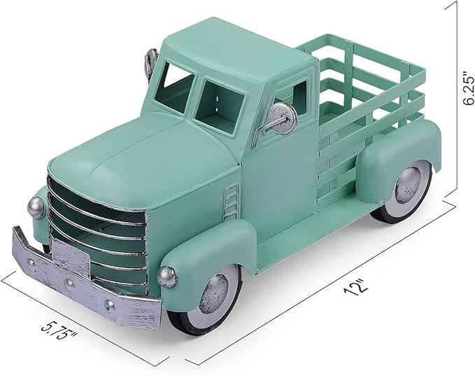 Metal Truck Decor,Farmhouse Truck Decor,Decorative Tabletop Storage & Pick-up Metal Truck Planter,12.5" x 5.75" x 6.25" inches (Green)