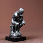 Thinking Man Statue, 9.5'' Famous Bronze Sculpture by Rodin, Nude Art Craft for Home Decor or Gift