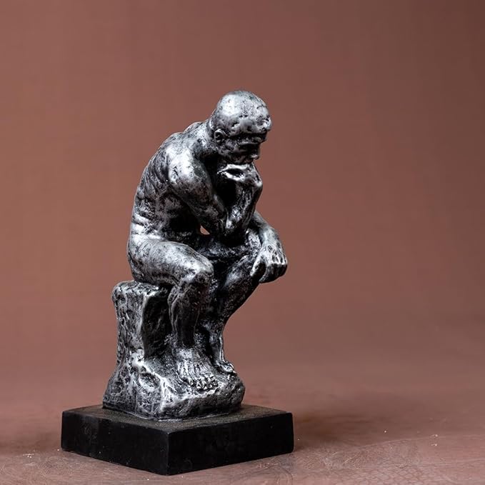 Thinking Man Statue, 9.5'' Famous Bronze Sculpture by Rodin, Nude Art Craft for Home Decor or Gift
