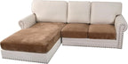H.VERSAILTEX Velvet Stretch Sectional Couch Covers 3 Pieces Sofa Seat Cushion Covers L Shape Separate Cushion Couch Cover for Both Left/Right Sectional Couch (Large Sofa 2 Seater + 1 Chaise, Camel)
