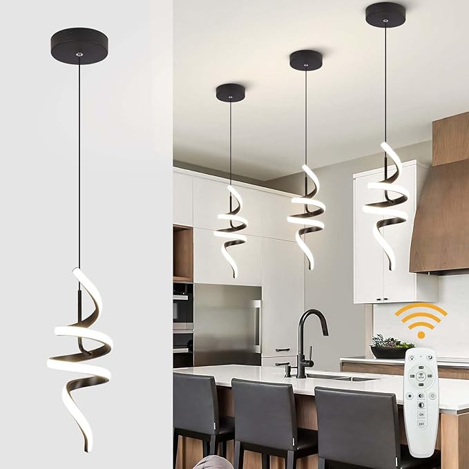 3000-6000K Dimmable Modern Pendant Light,Black LED Pendant Light for Kitchen Island Fixtures Chandeliers for Dining Room Hanging Lights, 1 Pack