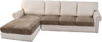 H.VERSAILTEX Velvet Stretch Sectional Couch Covers 4 Pieces Sofa Seat Cushion Covers L Shape Separate Couch Cover for Both Left/Right Sectional Couch (Large Sofa 3 Seater + 1 Chaise, Mocha)