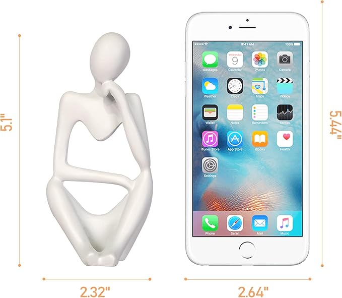 Sandstone Resin Thinker Style Abstract Sculpture Statue Collectible Figurines Home Office Bookshelf Desktop Decor (Small White, Right)