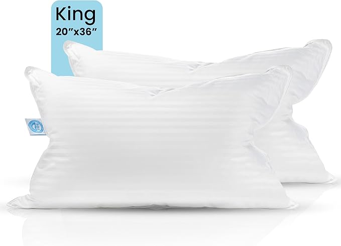 East Coast Bedding Balanced Dream 50/50 Goose Feather Down King Pillows 20x36 Inch Medium Support with 100% Cotton Shell – 2 Pack
